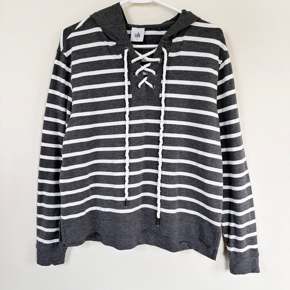 CAbi Windward Hoodie #5324 Womens Small Striped Pullover French Terry Top